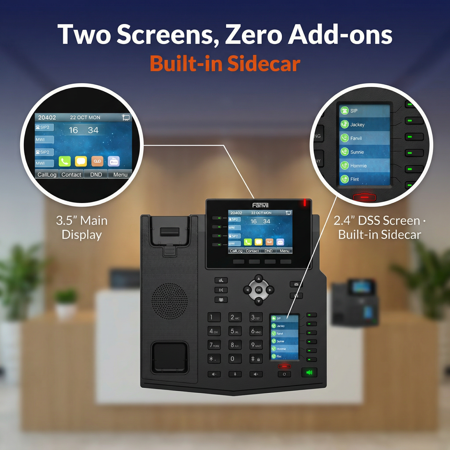 Fanvil X5U V2 Enterprise IP Phone with Dual Color Screens and 16 SIP Lines for Business