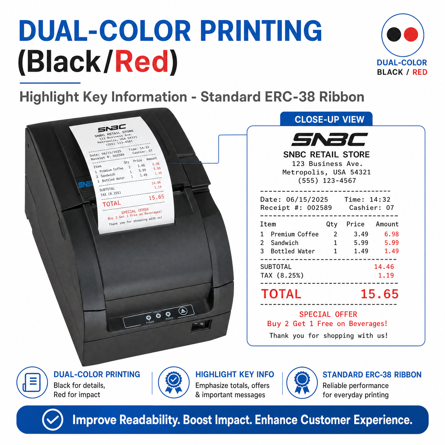 SNBC M300 9-Pin Impact Receipt Printer with Auto-Cutter for POS & Kitchen Applications
