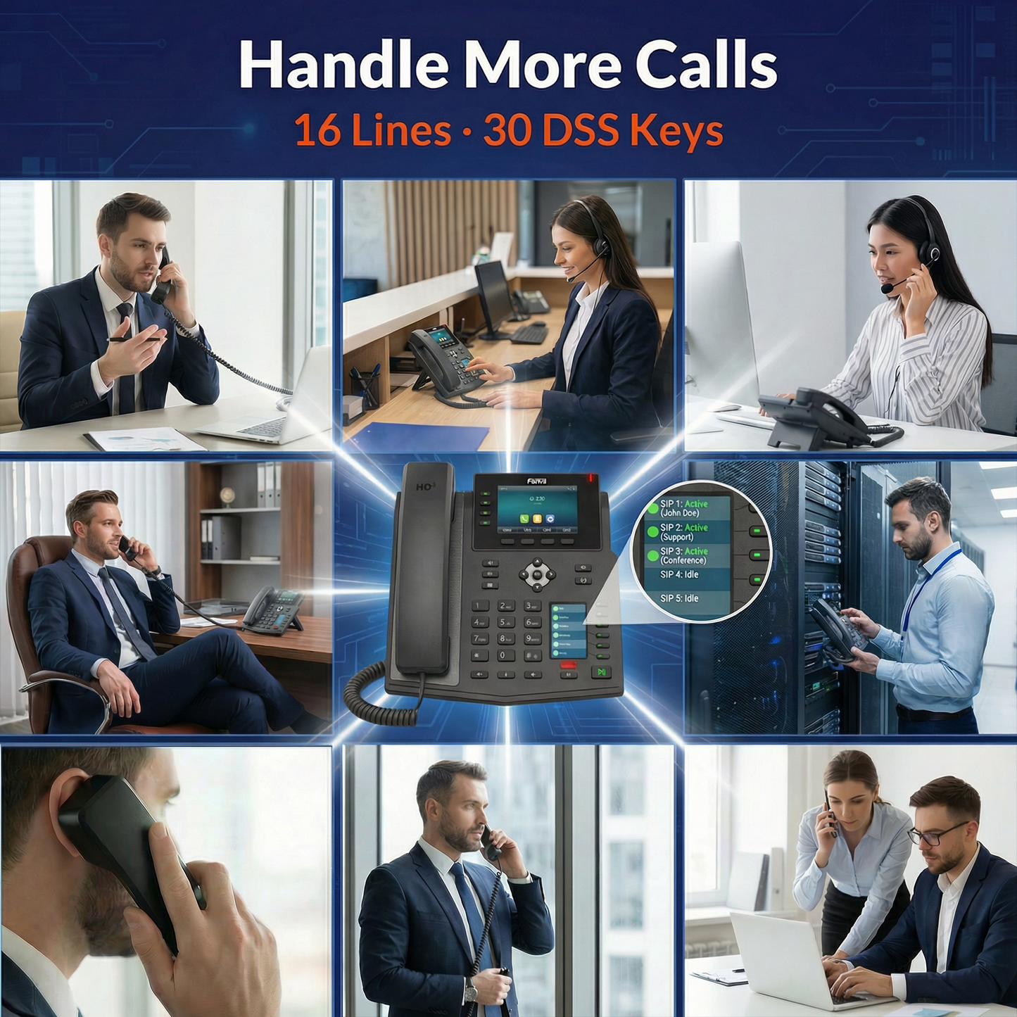Fanvil X5U V2 Enterprise IP Phone with Dual Color Screens and 16 SIP Lines for Business