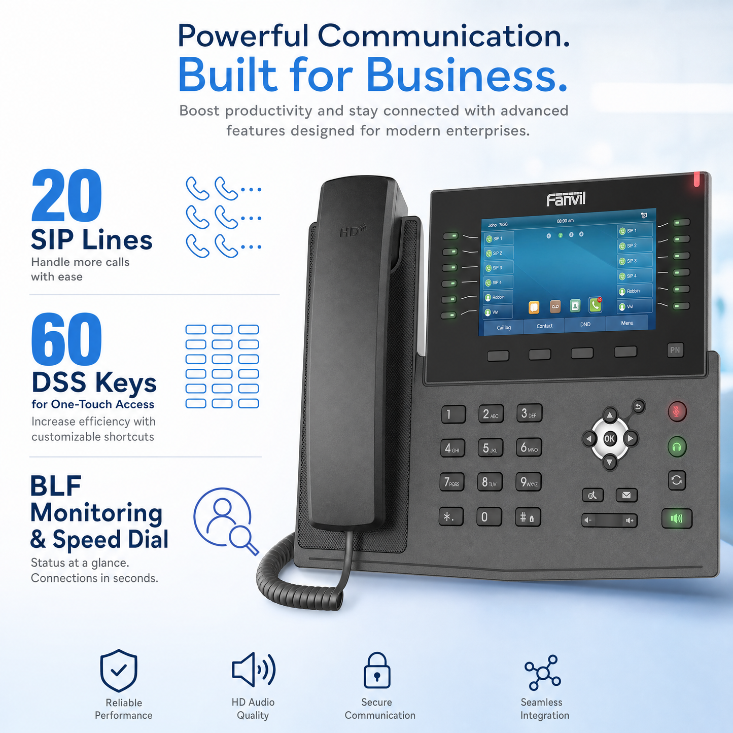 Fanvil X7C Enterprise IP Phone with 5-Inch Color Display, 20 SIP Lines and 60 DSS Keys