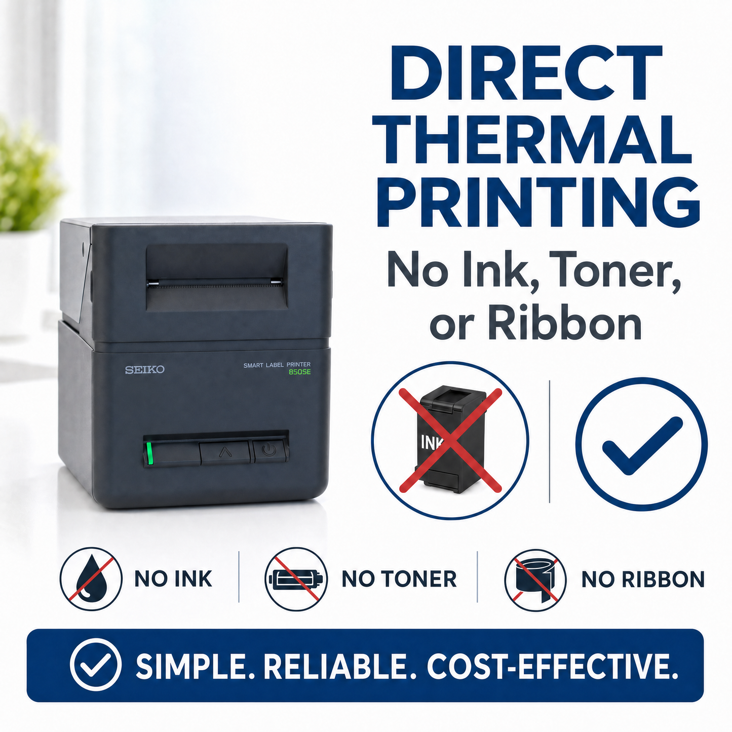 Seiko SLP850-SK0C11-23 Thermal Label Printer with Linerless Support and Serial/USB Connectivity