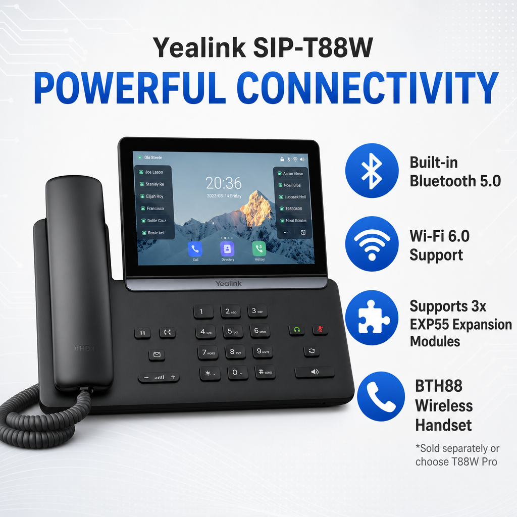 Yealink SIP-T88W Smart Business IP Phone with 7-Inch Touchscreen and Optional Bluetooth Handset