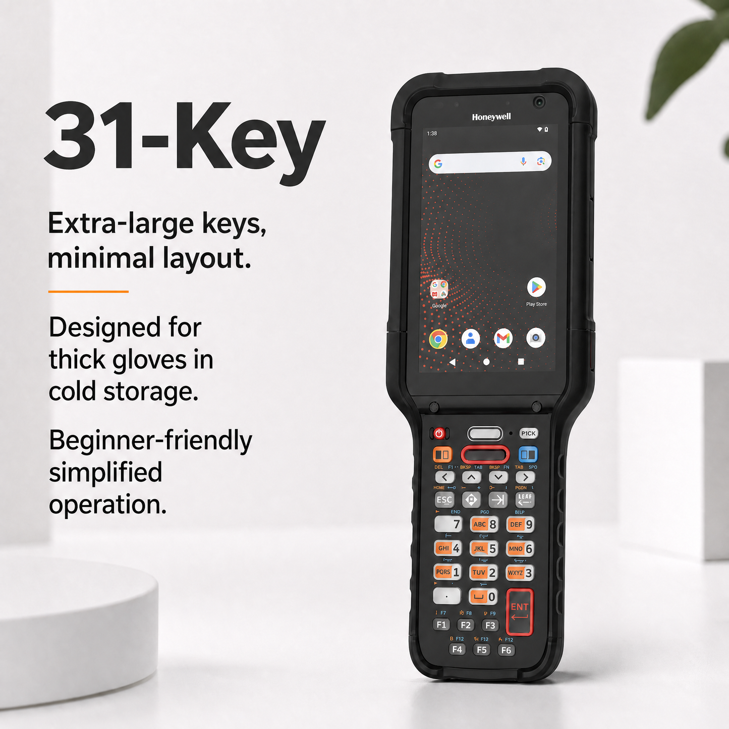 Honeywell CK67 rugged mobile computer with 31-key cold storage glove-friendly keypad