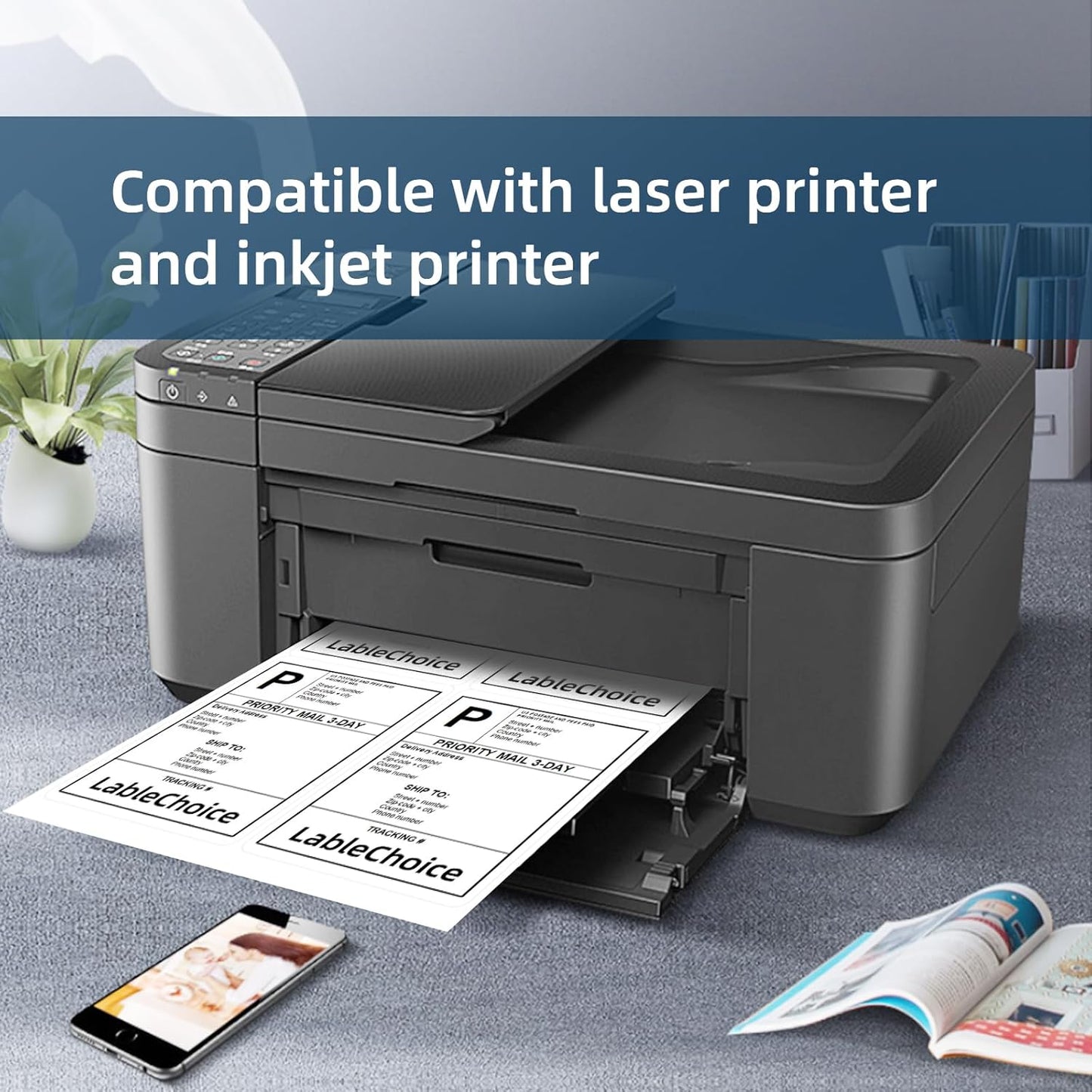 Laser and Inkjet Printer label 500 Sheets 2000 Labels 4"x5" 4 Up Shipping Address Labels for Laser & Inkjet Printers, Permanent Adhesive 4 to a Page, 4 Stickers per Sheet