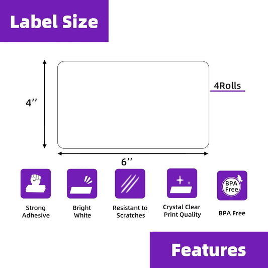 Thermal label 4 Stacks 2000 Labels 4" x 6" Fanfold Direct Thermal Labels, Postage Shipping Labels Paper with Perforated, Strong Adhesive Label for Zebra, Rollo, MUNBYN Thermal Printer,500 Labels per Stack