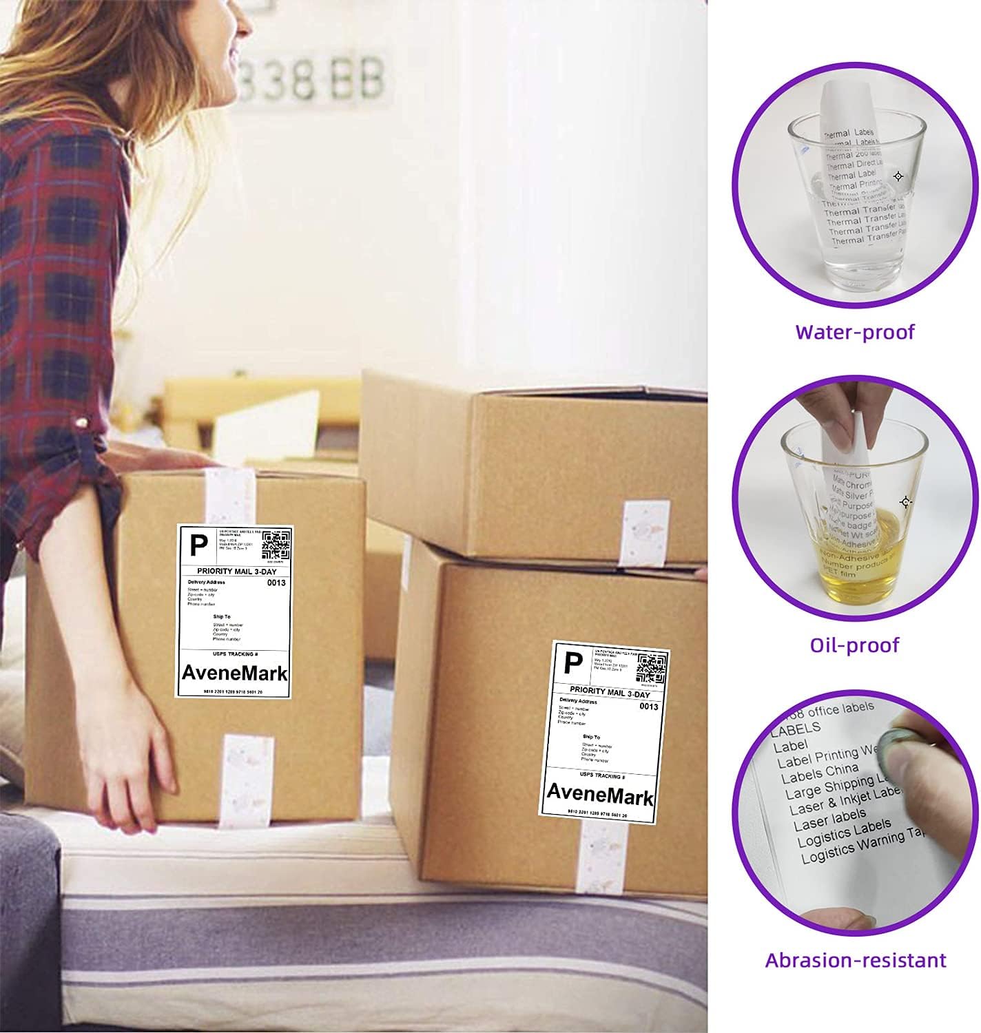 Thermal label 4 Stacks 2000 Labels 4" x 6" Fanfold Direct Thermal Labels, Postage Shipping Labels Paper with Perforated, Strong Adhesive Label for Zebra, Rollo, MUNBYN Thermal Printer,500 Labels per Stack