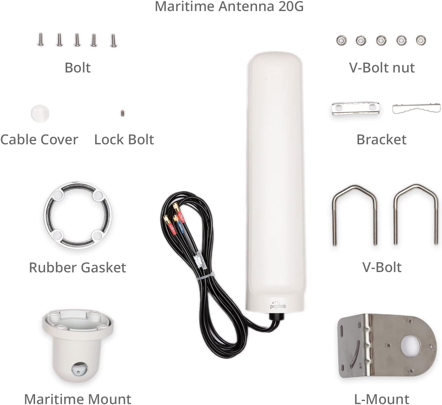 Peplink Cellular & WiFi Antenna Maritime 20G | LTE Connectivity 2x2 MIMO Dual Band Ultra-Wide Bandwidth