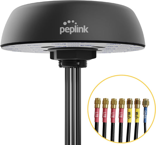 Peplink Cellular and WiFi Antenna Mobility 42G 5G/LTE 2x2 MIMO Dual Band (2.4GHz & 5GHz) External Router Computer Networking Antenna System with GPS receiver Robust IP68 Rating 6.5 ft, Black