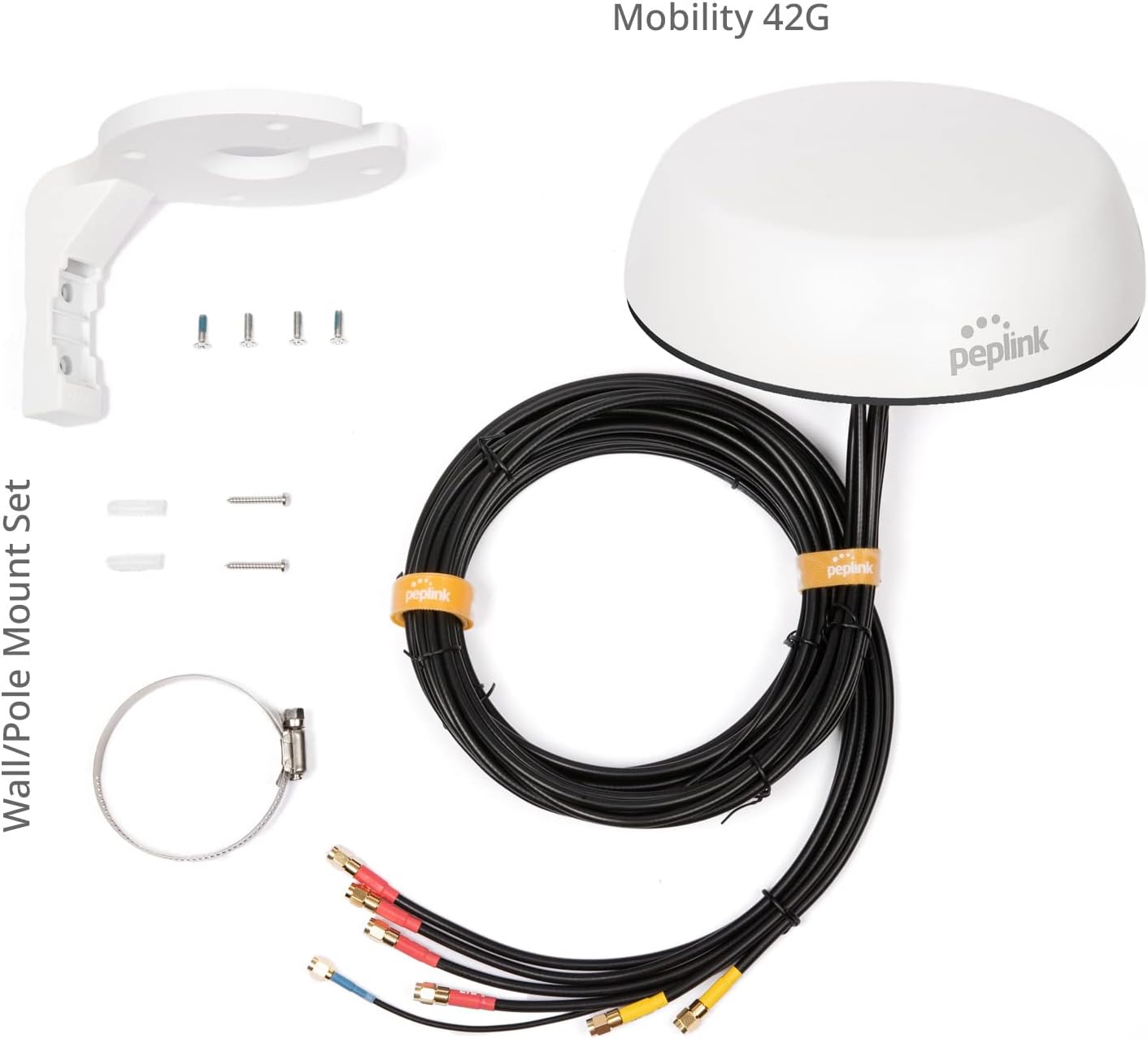 Peplink Cellular and WiFi Antenna Mobility 42G | 5G/LTE Ready 2x2 MIMO Dual Band (2.4GHz & 5GHz) External Router Computer Networking Antenna System with GPS Receiver | Robust IP68 | SMA | 16ft, White