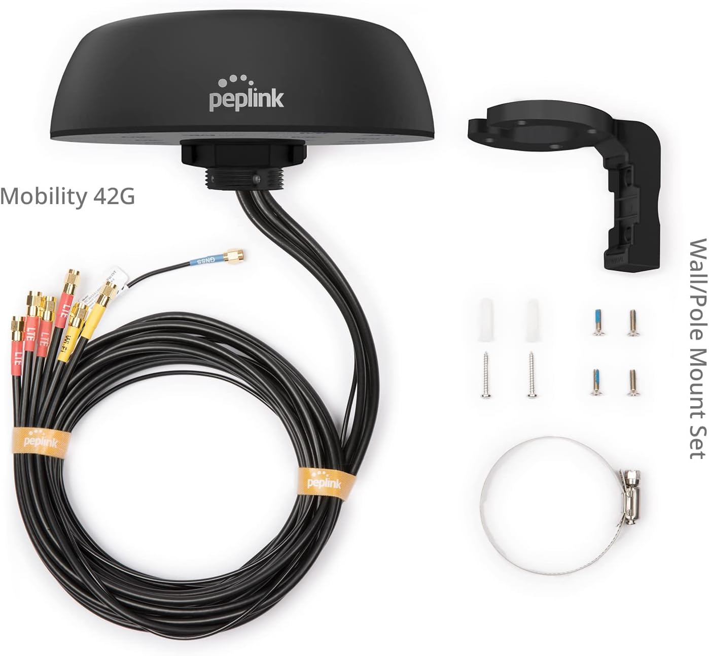 Peplink Cellular and WiFi Antenna Mobility 42G 5G/LTE 2x2 MIMO Dual Band (2.4GHz & 5GHz) External Router Computer Networking Antenna System with GPS receiver Robust IP68 Rating 6.5 ft, Black