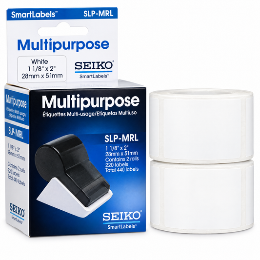Seiko SLP-MRL (Pack of 5) Multipurpose Labels  1-1/8" x 2"  for Smart Label Printers, 10 Rolls, 2,200 White Labels