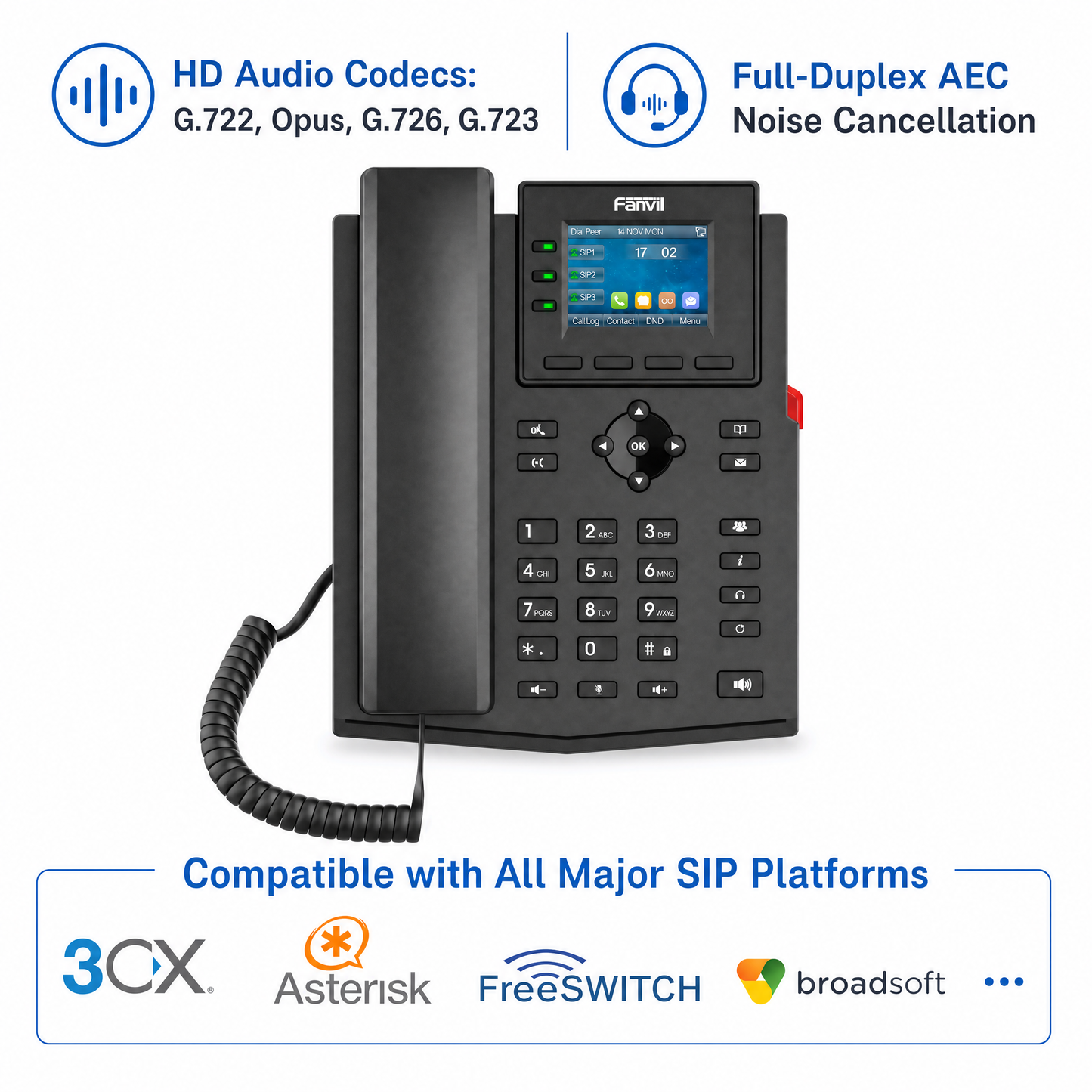 Fanvil X303W Enterprise IP Phone with Dual-Band Wi-Fi and 4 SIP Lines for Business Communications