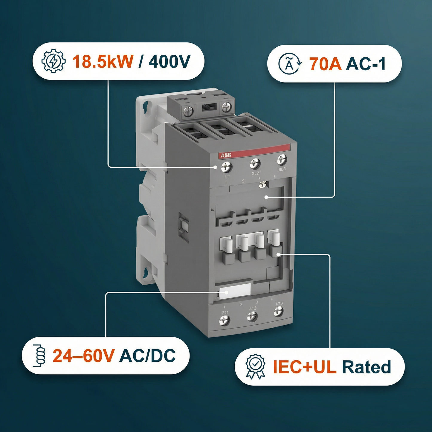 ABB, AF40-30-00-11, Contactor, 3 Pole, 40hp 600vac