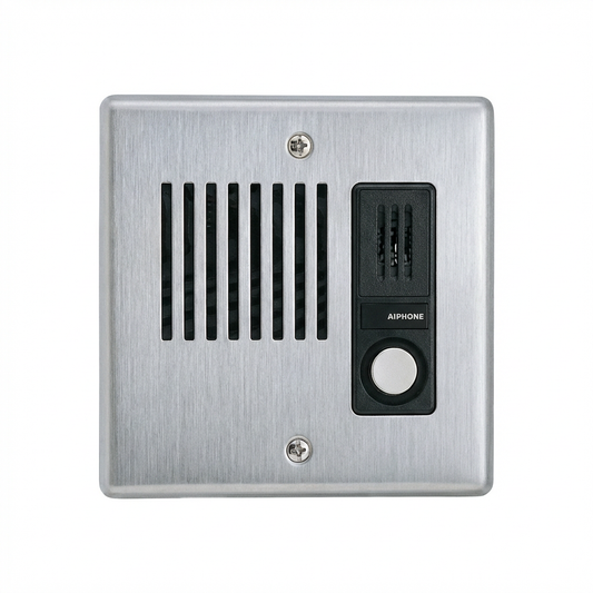 Aiphone LE-DA Flush Mount Audio Door Station — Stainless Steel Faceplate, IP33 Weather & Vandal Resistant, Hands-Free, 2-Gang Flush or Surface Mount, LEF/LEM Series Compatible