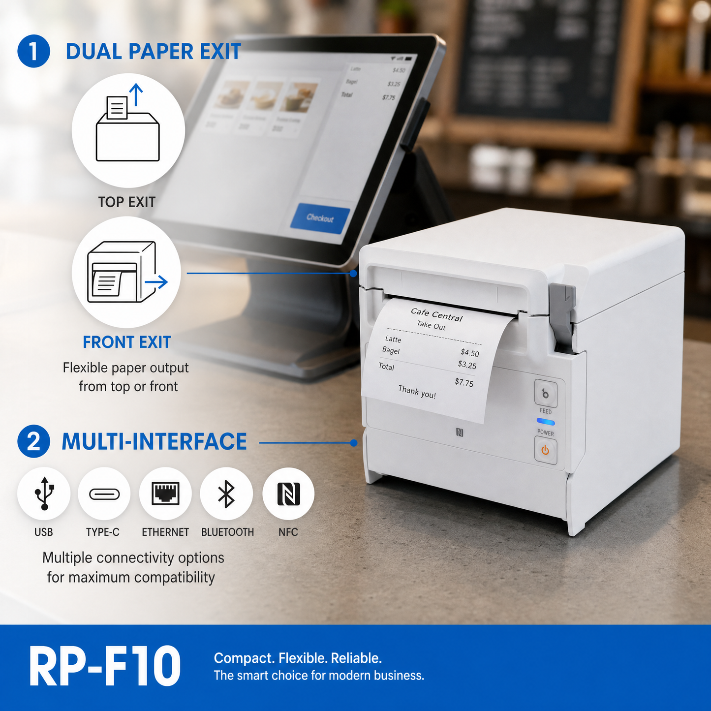 Seiko RP-F10-W27J1-30C3 Thermal Receipt Printer with Ethernet & USB - 250mm/s High-Speed POS