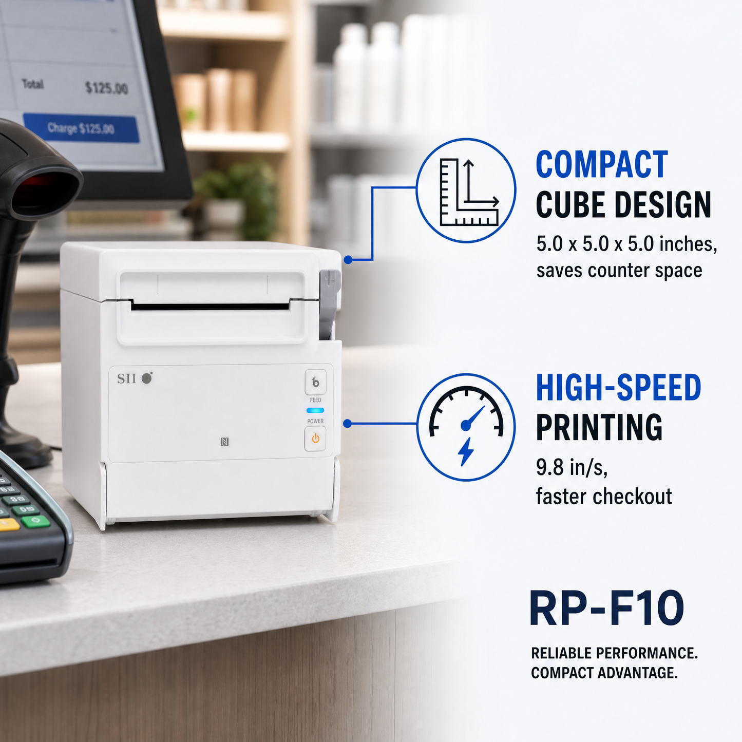 Seiko RP-F10-W27J1-30C3 Thermal Receipt Printer with Ethernet & USB - 250mm/s High-Speed POS