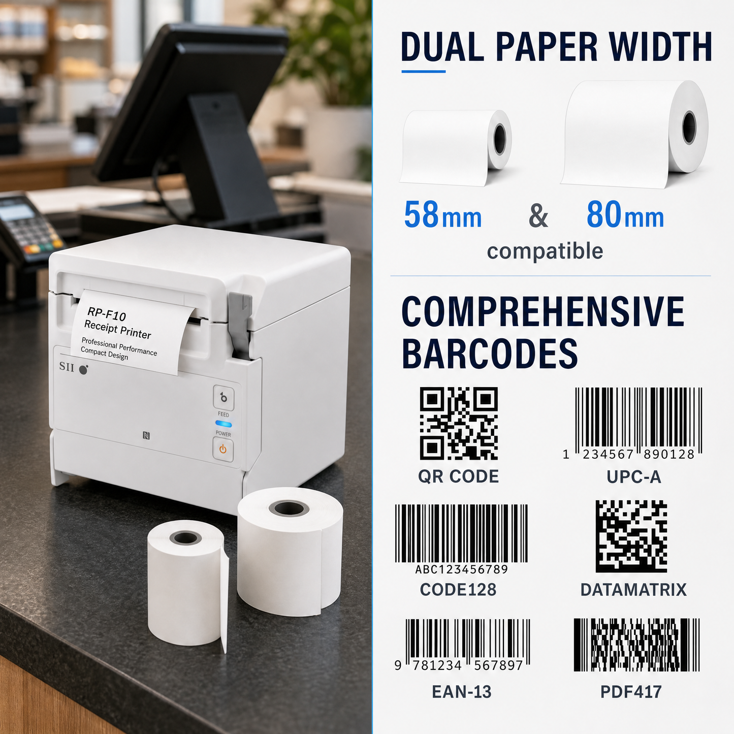 Seiko RP-F10-W27J1-30C3 Thermal Receipt Printer with Ethernet & USB - 250mm/s High-Speed POS