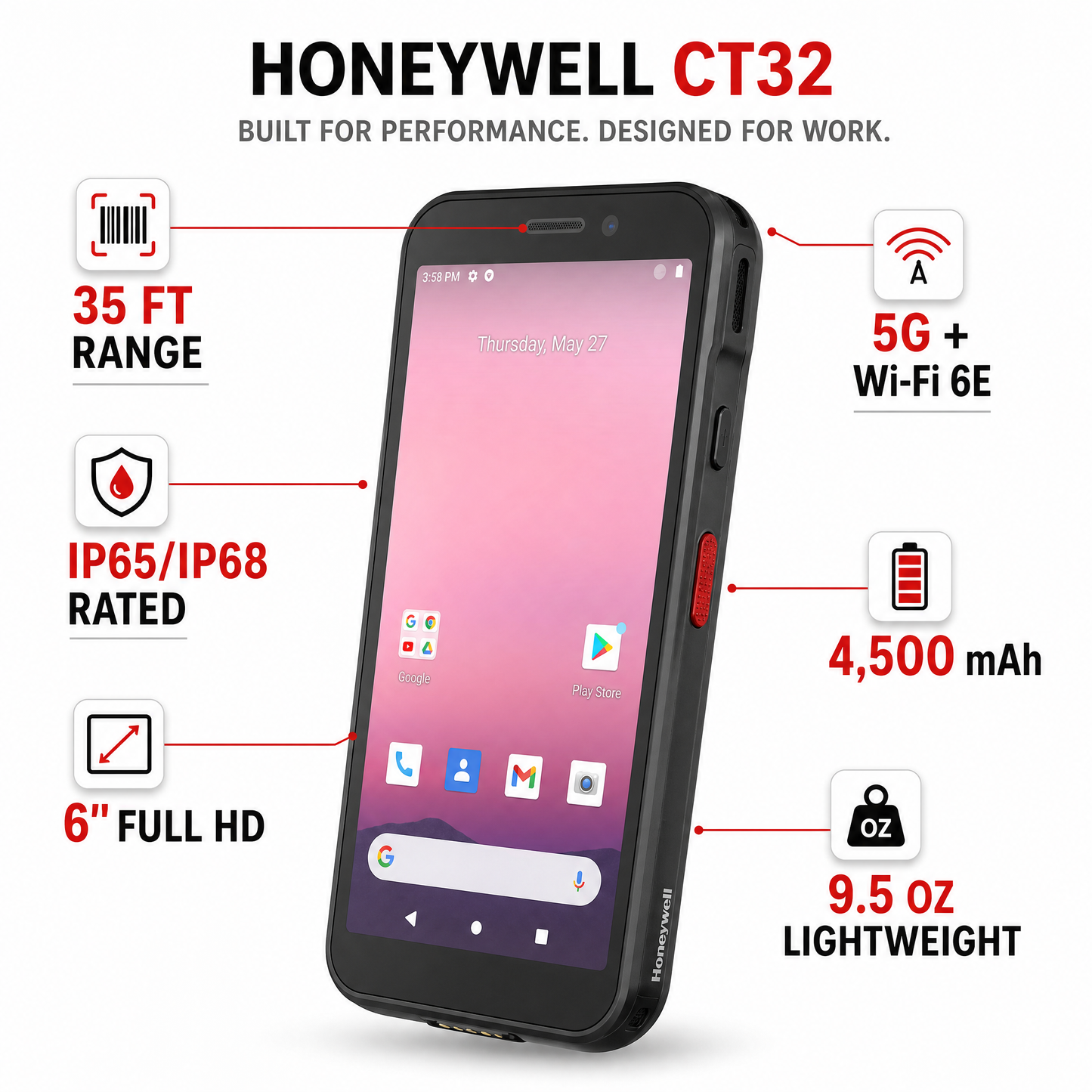 Honeywell CT32 Mobile Computer 5G with FlexRange Scanning for Warehouse & Retail