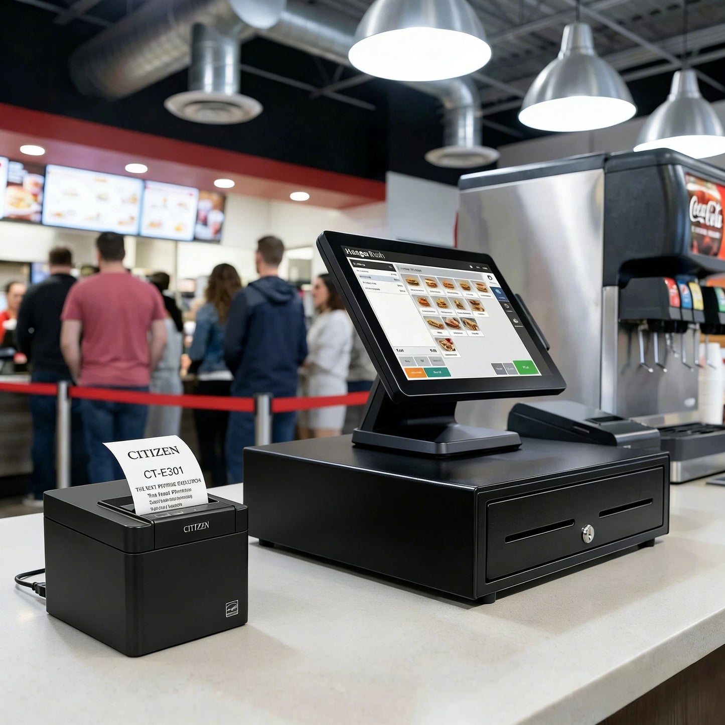 Citizen CT-E301TRUBKHR Thermal POS Printer for HungerRush - 4 Inch Printer with Triple Interface Connectivity, Direct Thermal Receipt Printing, Top-Exit Design, and Fast POS Output for Counter and Service Environments