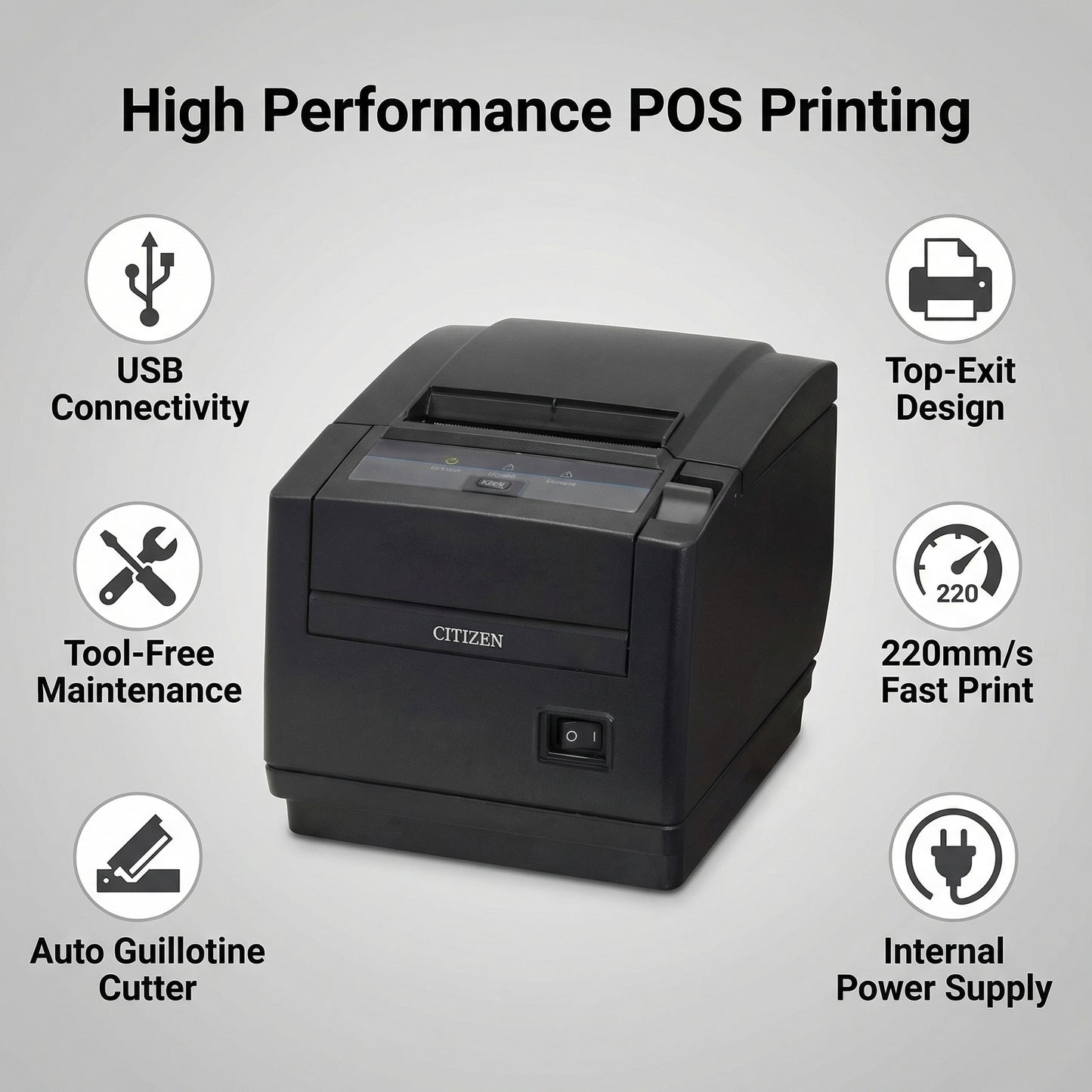Citizen CT-S601IIS3UBUBKP Thermal POS Printer - CT-S600 Type II, Top Exit, USB, Black