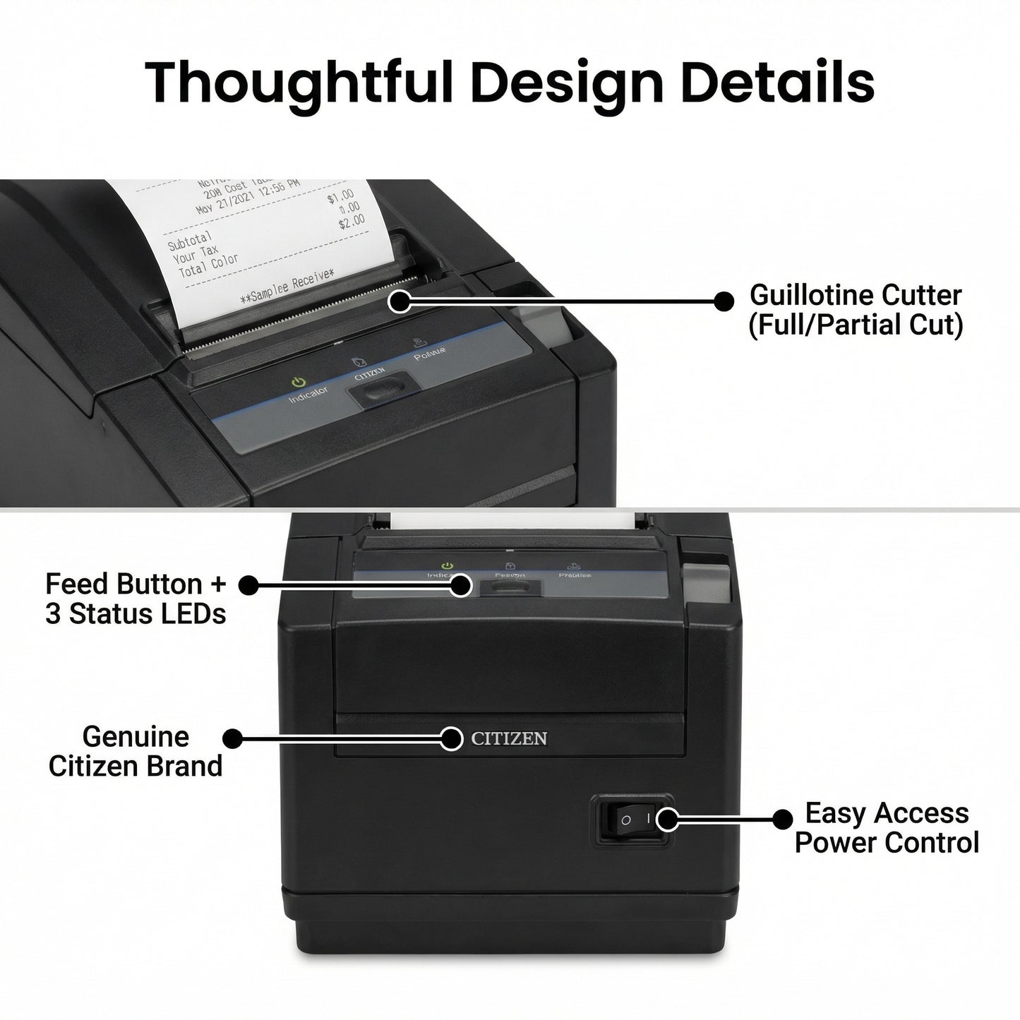 Citizen CT-S601IIS3UBUBKP Thermal POS Printer - CT-S600 Type II, Top Exit, USB, Black