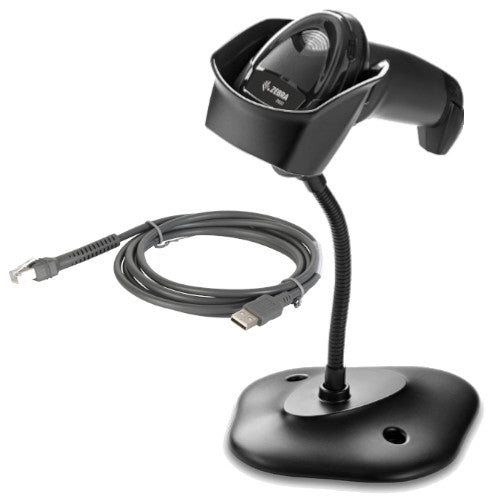 ZEBRA EVM/DCS,DS4608-HD7U2100SGW, DS4608-HD, (WITH STAND) USB KIT: DS4608-HD00007ZZWW SCANNER, CBA-U21-S07ZBR SHIELDED USB CABLE, 20-71043-04R STAND, BLACK