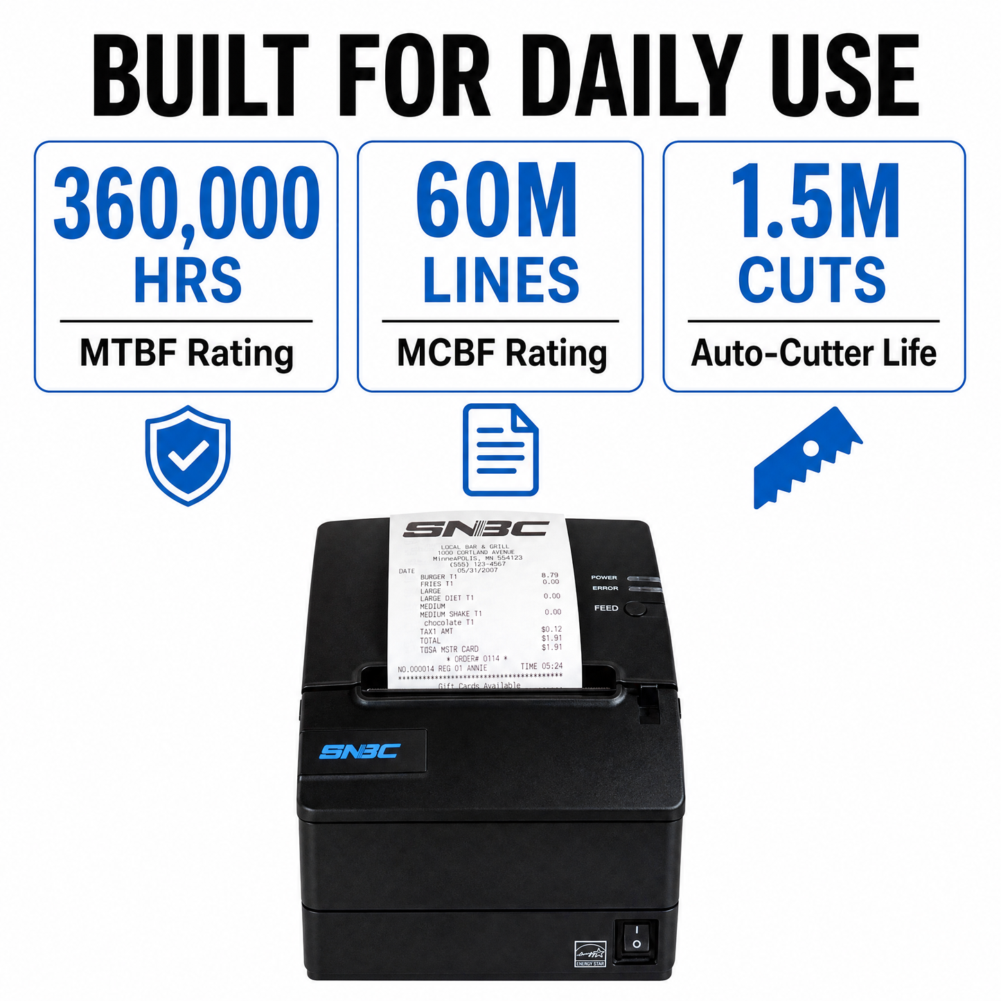 SNBC BTP-R180II Thermal Receipt Printer with Triple Interface and Auto-Cutter for POS Systems