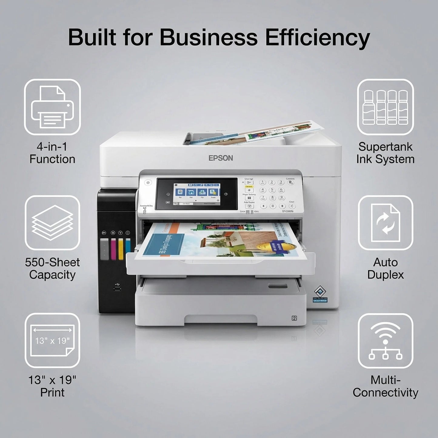 Epson WorkForce ST-C8090 Inkjet Multifunction Printer - Color Print, Copier, Fax, Scanner, 4800 x 1200 dpi, Automatic Duplex Printing, 550-Sheet Input