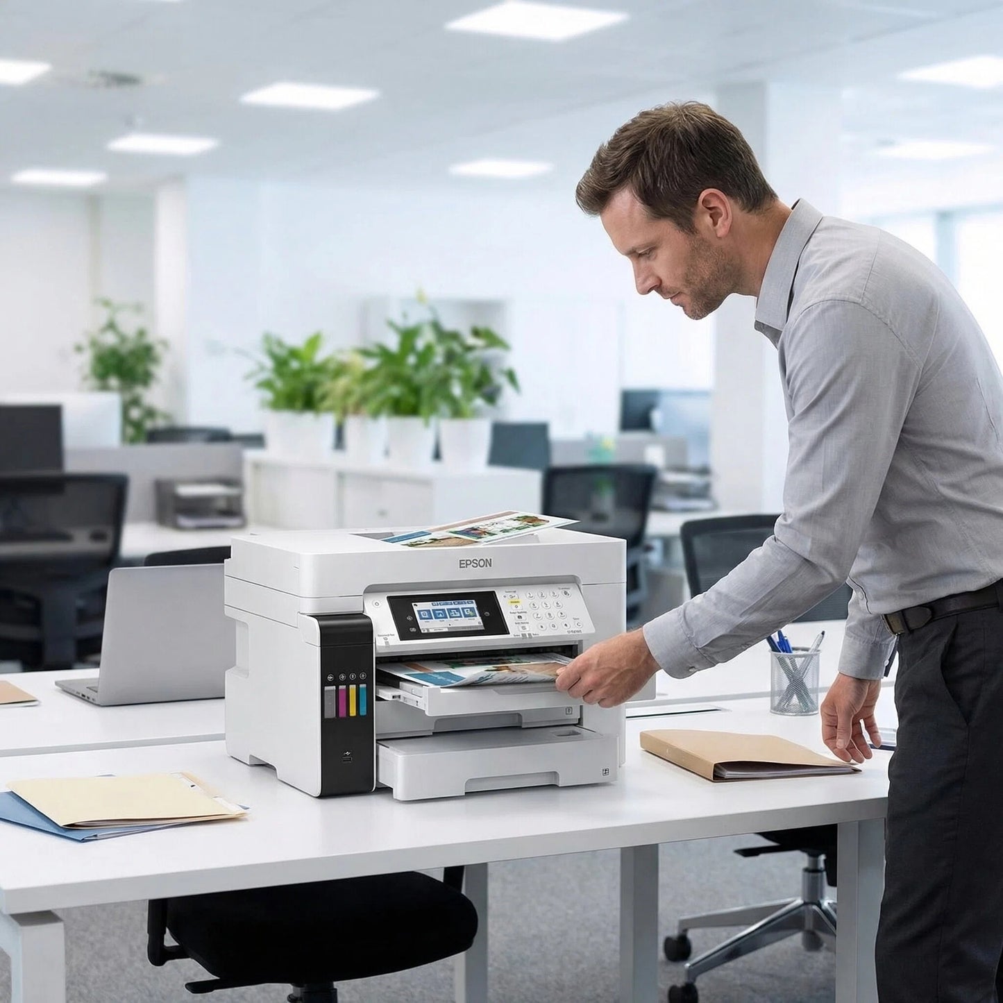 Epson WorkForce ST-C8090 Inkjet Multifunction Printer - Color Print, Copier, Fax, Scanner, 4800 x 1200 dpi, Automatic Duplex Printing, 550-Sheet Input