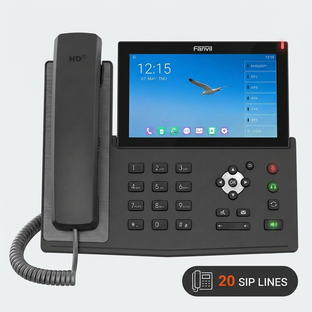 Fanvil X7A Android VoIP Phone - 7-Inch 1024x600 Color Touch Screen, 20 SIP Lines, 112 DSS Keys, Built-in Dual-Band 802.11ac Wi-Fi & Bluetooth, Dual Gigabit, PoE, EHS Headset, 10-Way Conference, Hotspot
