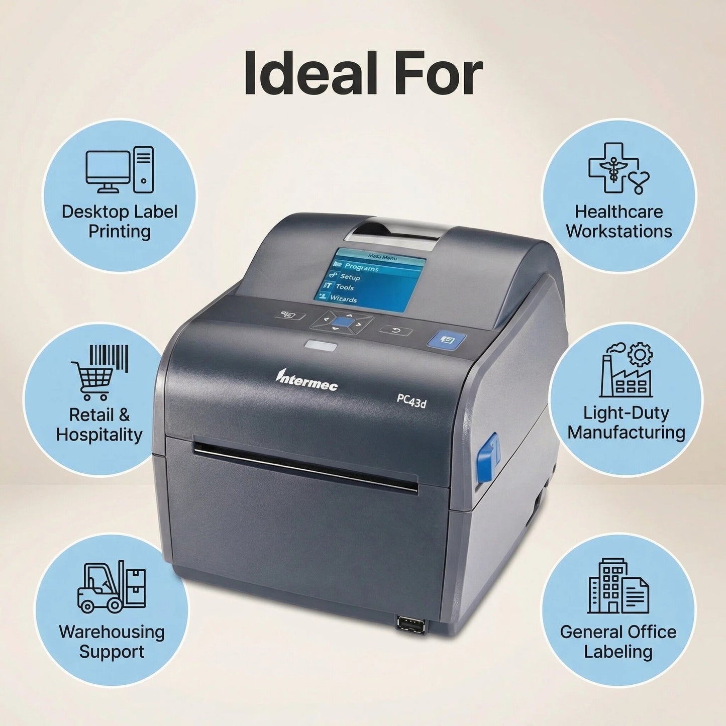 Honeywell PC43DA00100201 4 Inch Direct Thermal Desktop Printer - LCD Display, Real-Time Clock, USB Host Port, 203 DPI, Includes Americas Power Cord