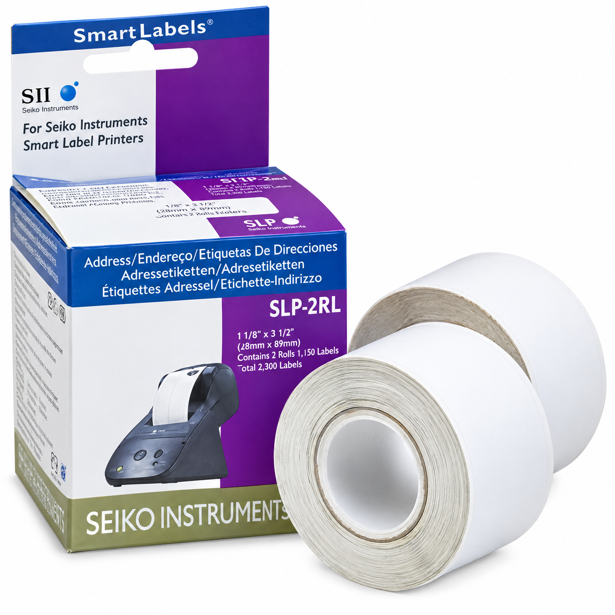 Seiko SLP-2RL (White Address Labels) - 1-1/8" x 3-1/2" Direct Thermal Labels for High-Volume Mailing