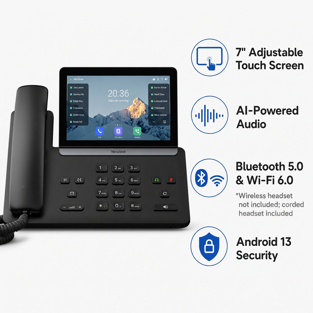 Yealink SIP-T88W Smart Business IP Phone with 7-Inch Touchscreen and Optional Bluetooth Handset