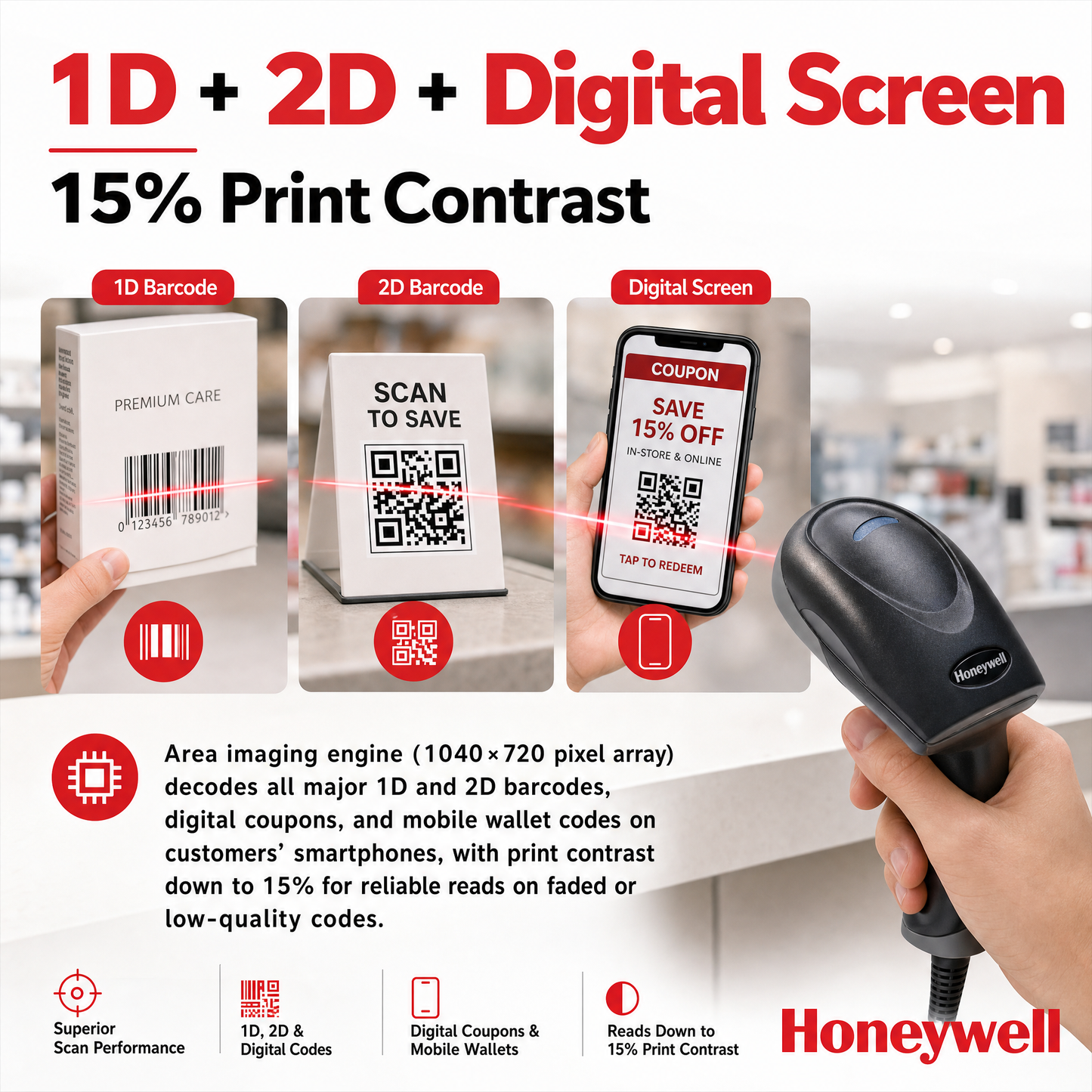 Honeywell Voyager XP 1470g 2D Barcode Scanner – High-Performance Retail Point of Sale Scanner