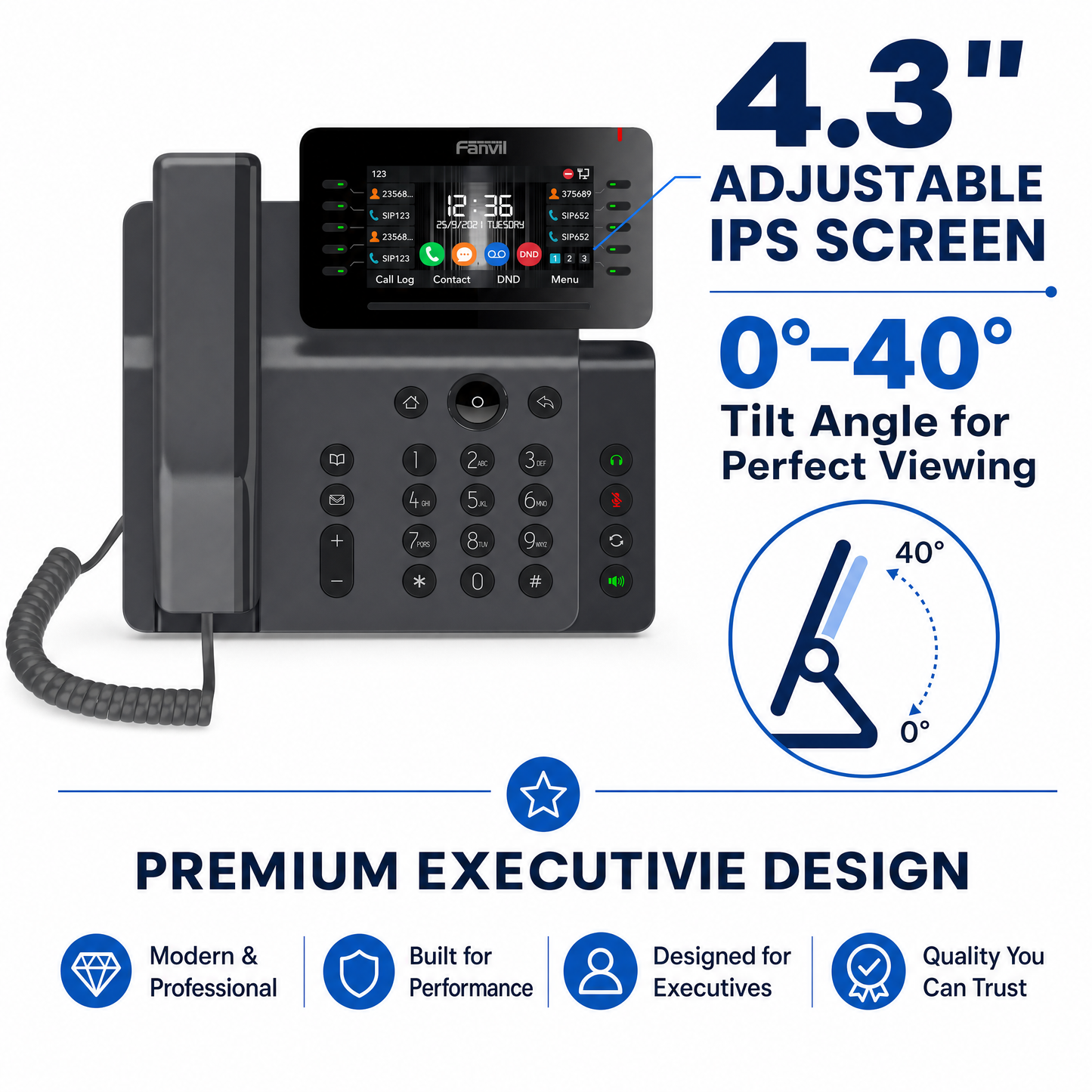 Fanvil V65 Executive IP Phone with Adjustable 4.3" Screen and Dual-Band Wi-Fi for Modern Offices
