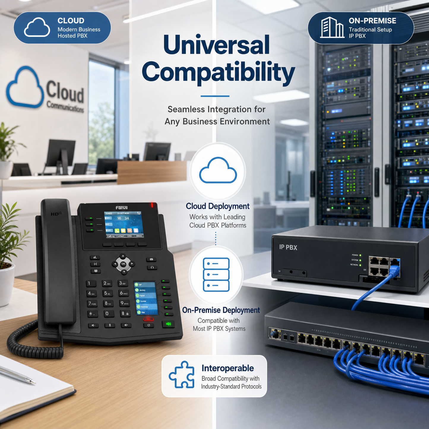 Fanvil X4U V2 Enterprise IP Phone with Dual Color Displays and 12 SIP Lines for Business