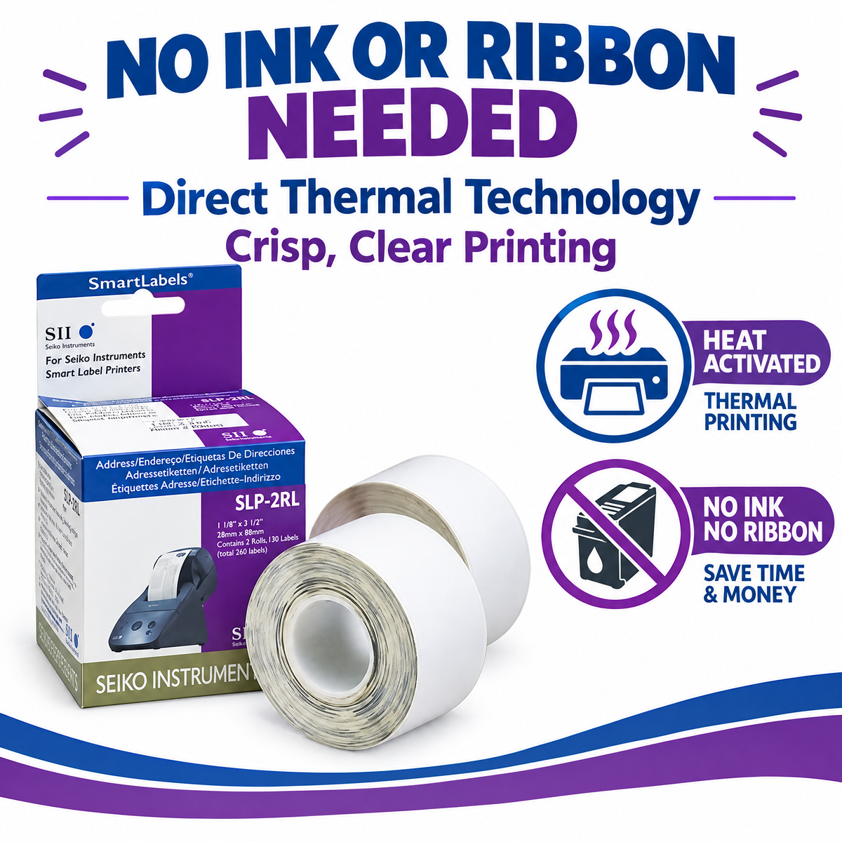 Seiko SLP-2RL (White Address Labels) - 1-1/8" x 3-1/2" Direct Thermal Labels for High-Volume Mailing