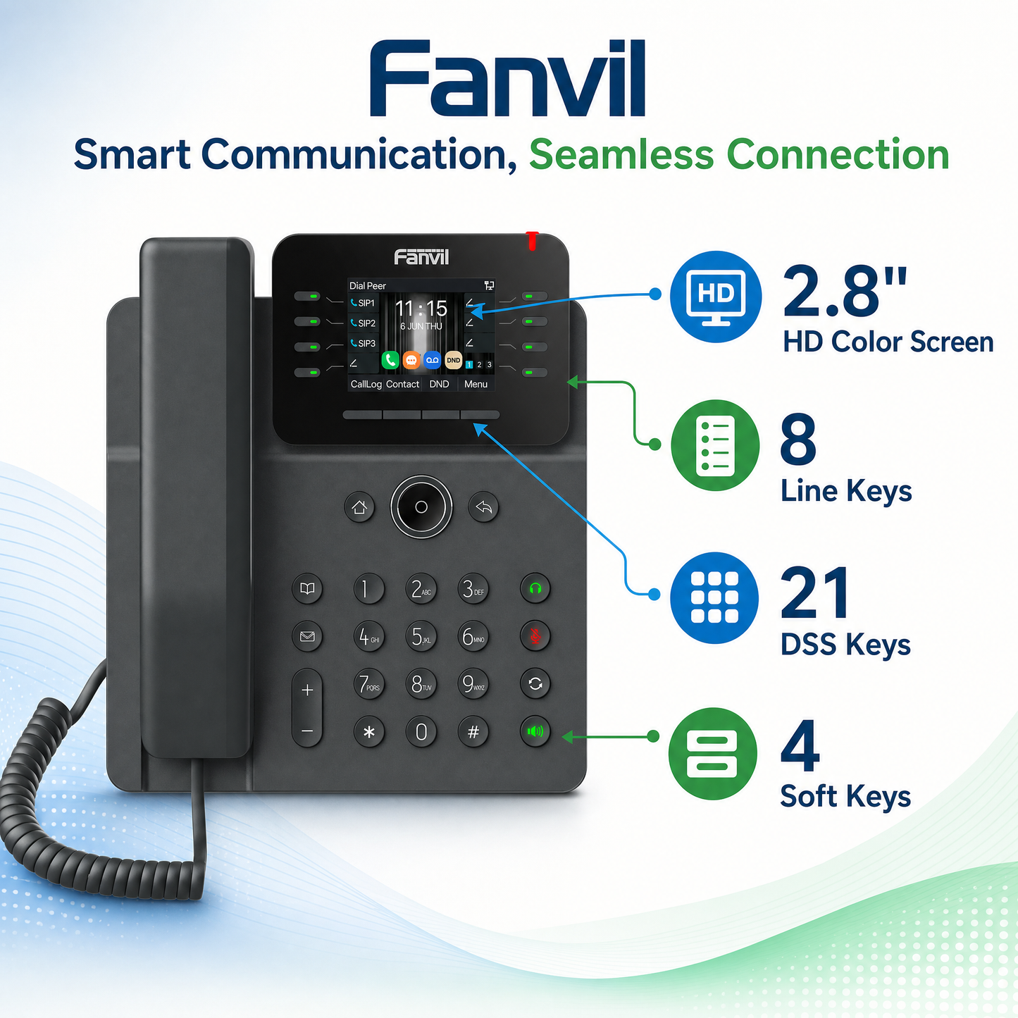 Fanvil V62W Business IP Phone with 2.8" Color Display, 12 SIP Lines, Wi-Fi 6 & Bluetooth 5.4