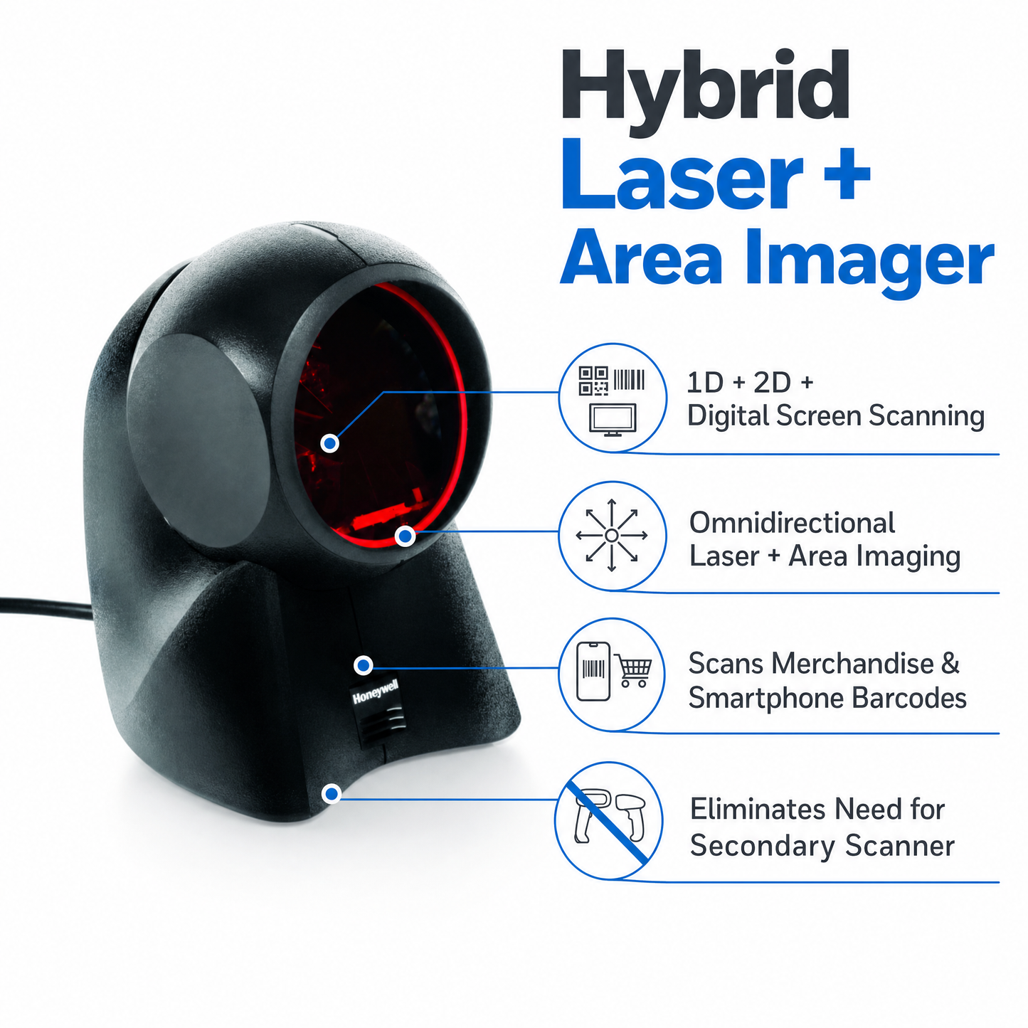 Honeywell Orbit 7190g Hybrid Presentation Scanner - 1D/2D Barcode Reader with Omnidirectional Laser and Imaging Technology