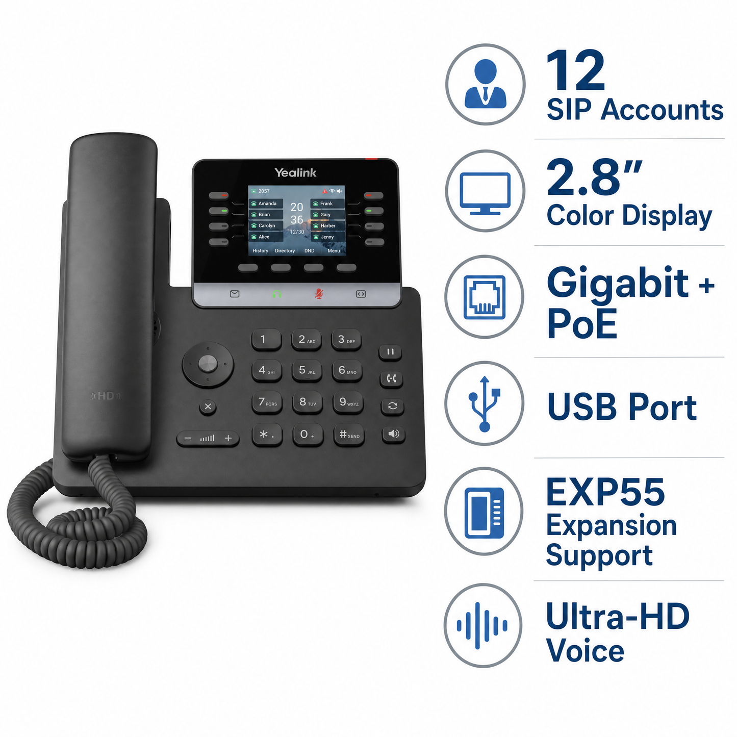 Yealink SIP-T73U Gigabit IP Phone with 2.8-Inch Color Display and 12 SIP Lines for Enterprise VoIP