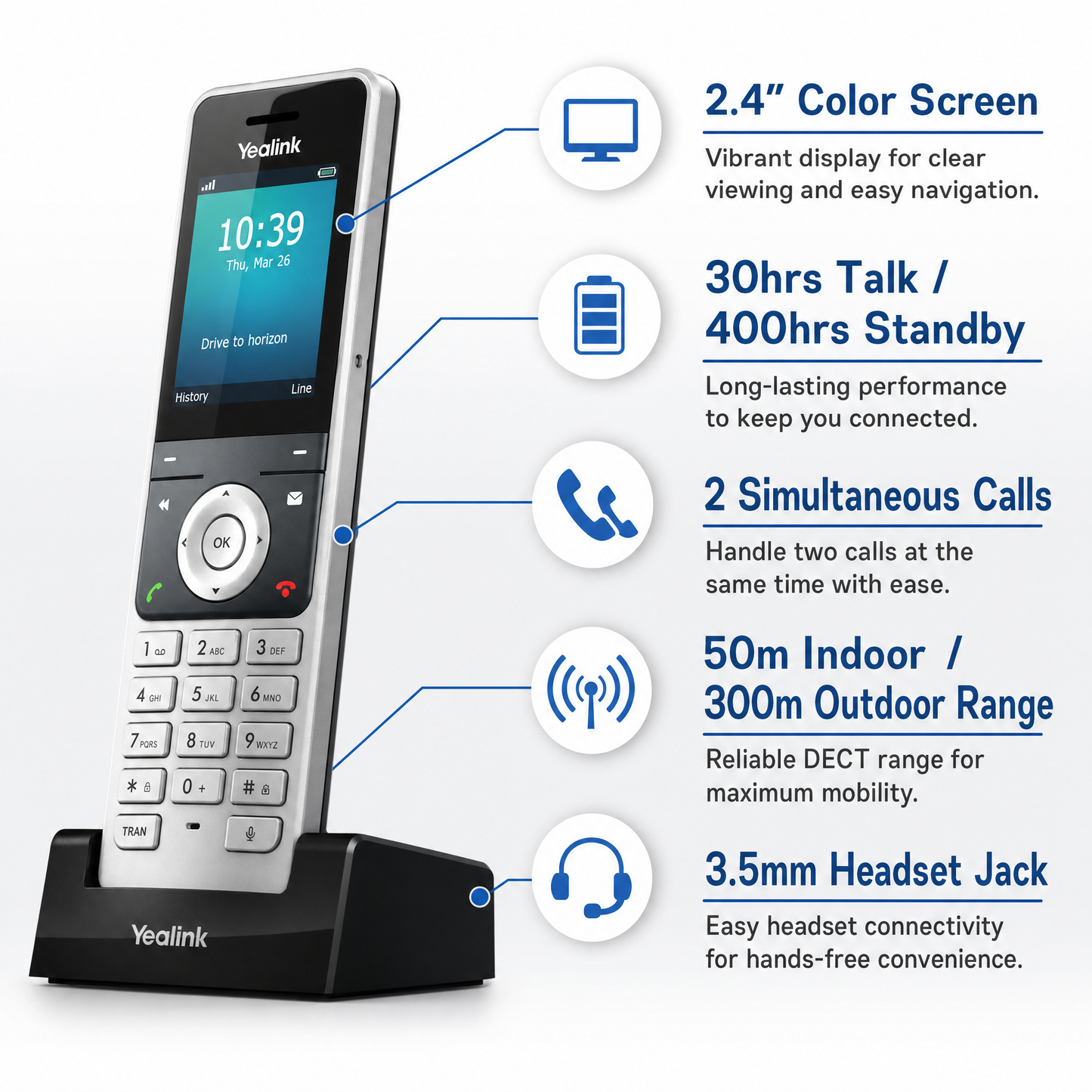 Yealink W76P DECT IP Phone System with Base Station and Handset for Multi-Line Business Communication