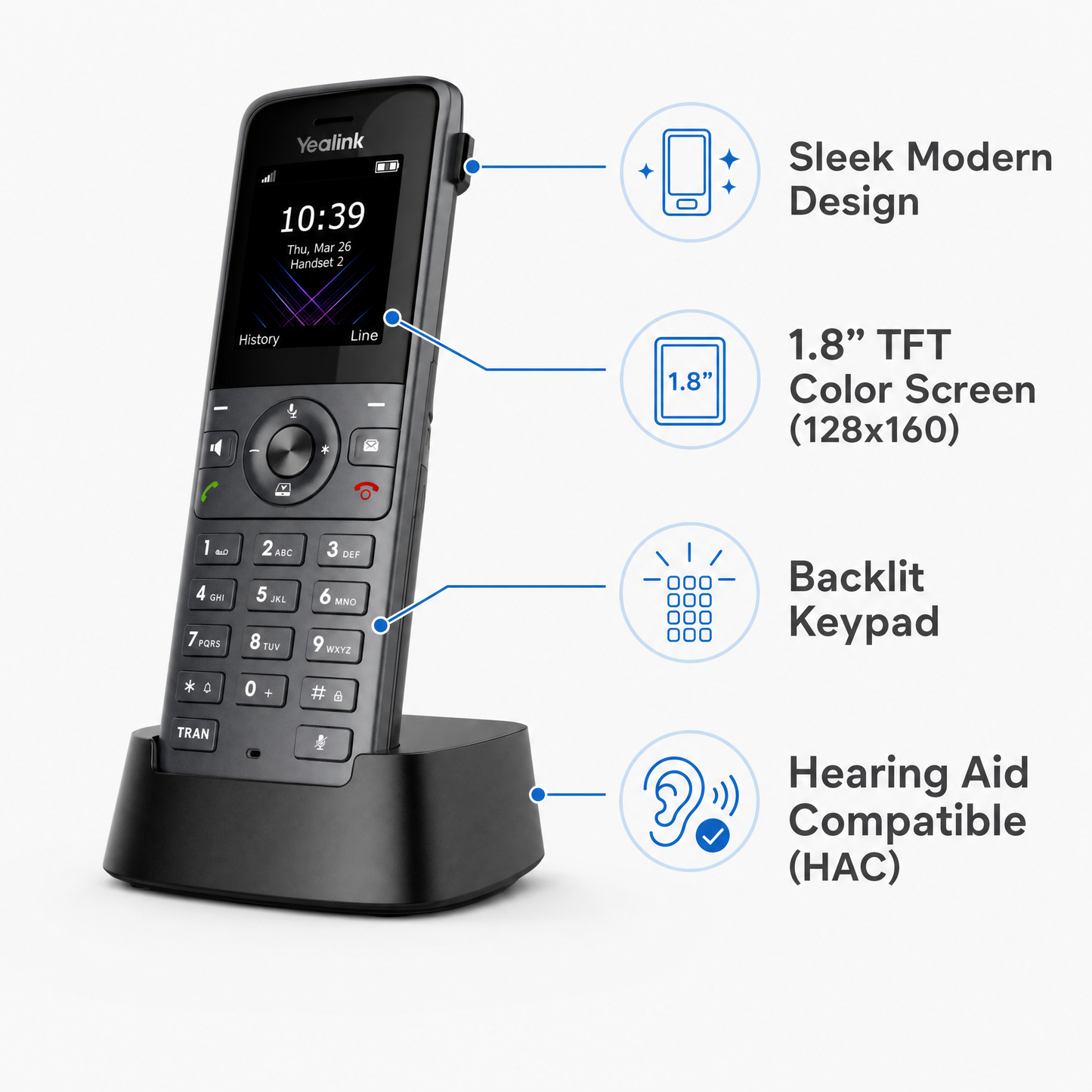 Yealink W73H DECT Wireless Handset with HD Voice and 35-Hour Talk Time for Business VoIP Systems