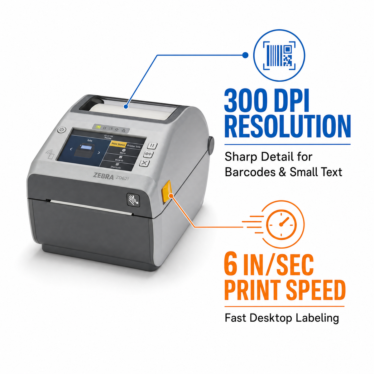 Zebra ZD621 ZD6A043-301F00EZ 4-Inch Thermal Transfer Desktop Printer with 300 DPI Resolution