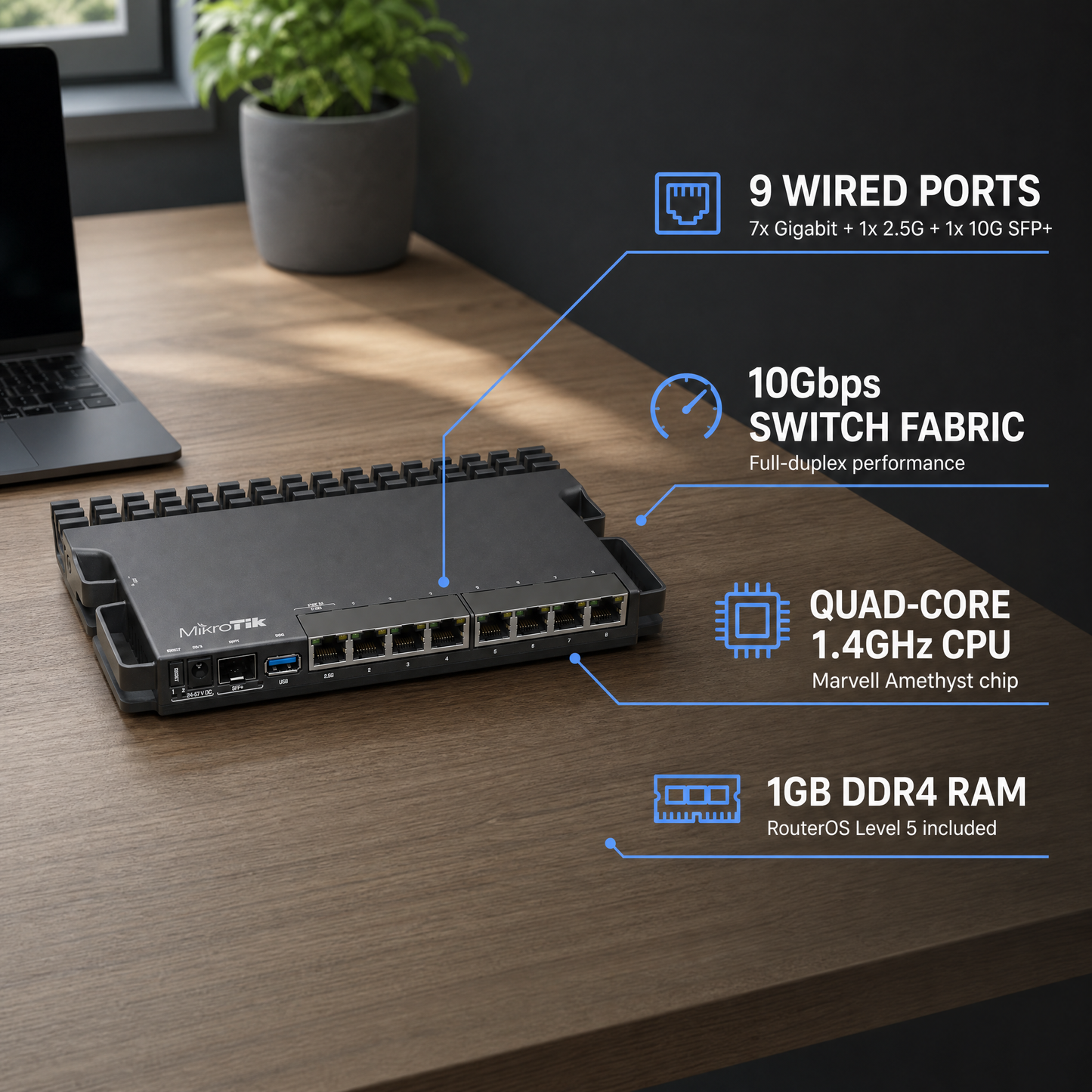 MikroTik RB5009UG+S+IN Multi-Gigabit Router with 10G SFP+ for Enterprise Network Infrastructure
