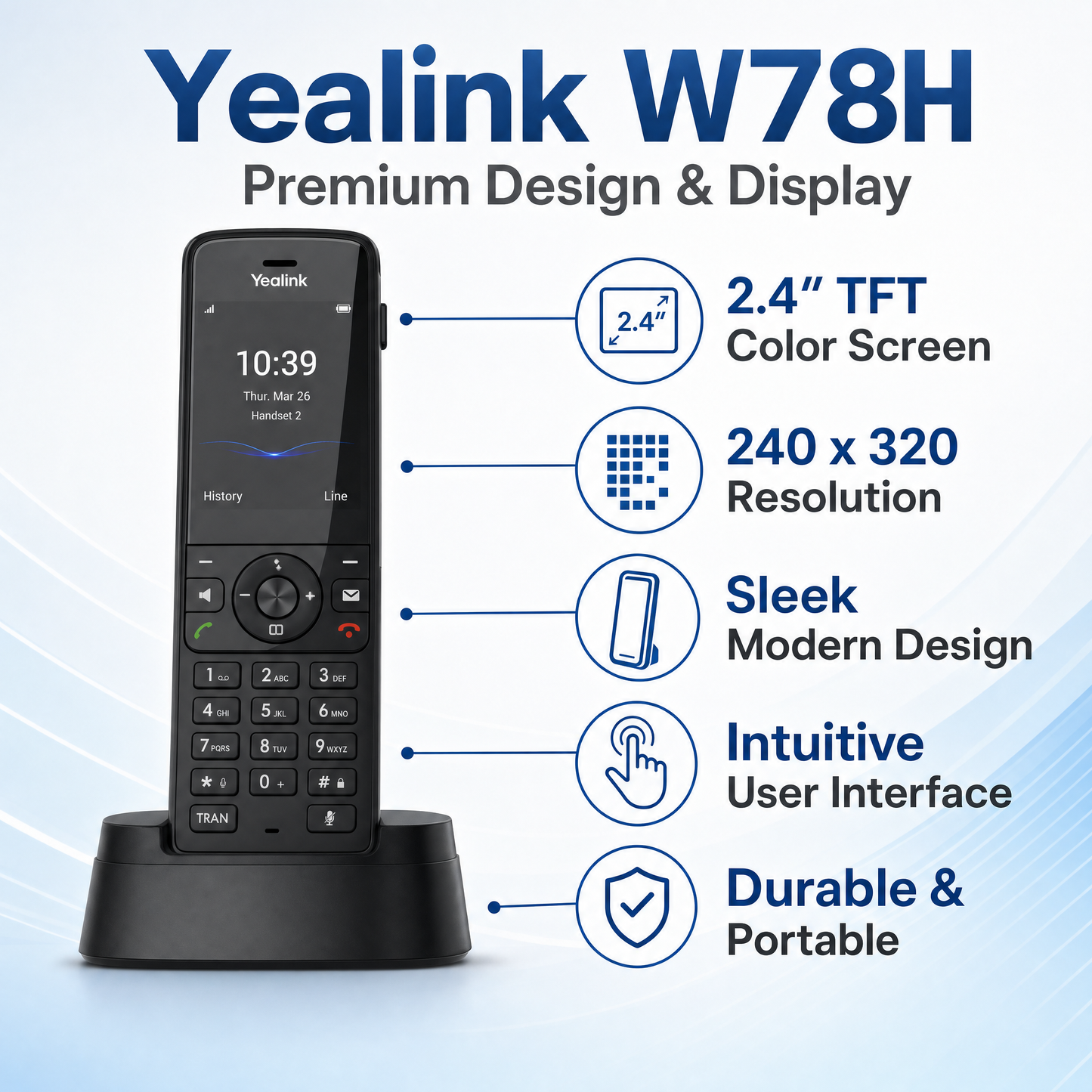 Yealink W78H Wireless DECT Handset with 2.4-Inch Color Display and Bluetooth 5.1 for Business
