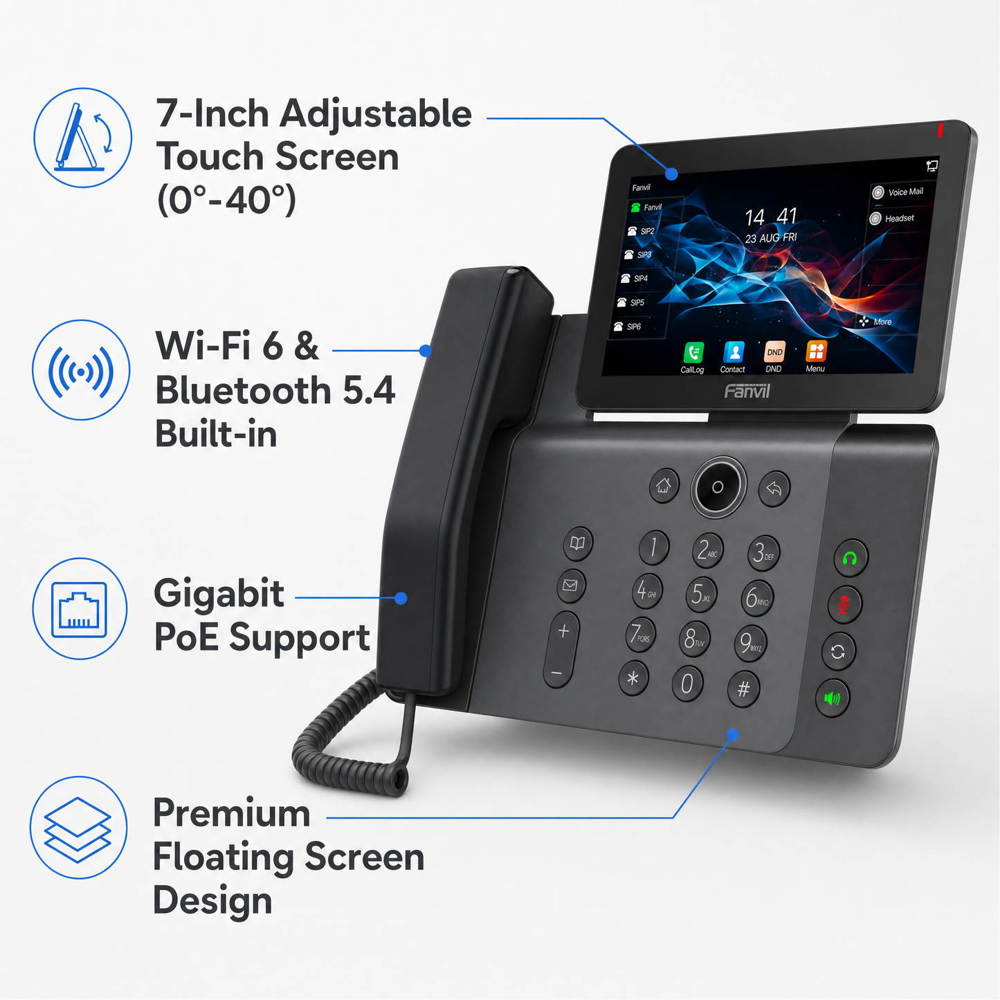 Fanvil V66 Prime Business IP Phone with 7-Inch Touchscreen and Wi-Fi 6 for Enterprise Offices
