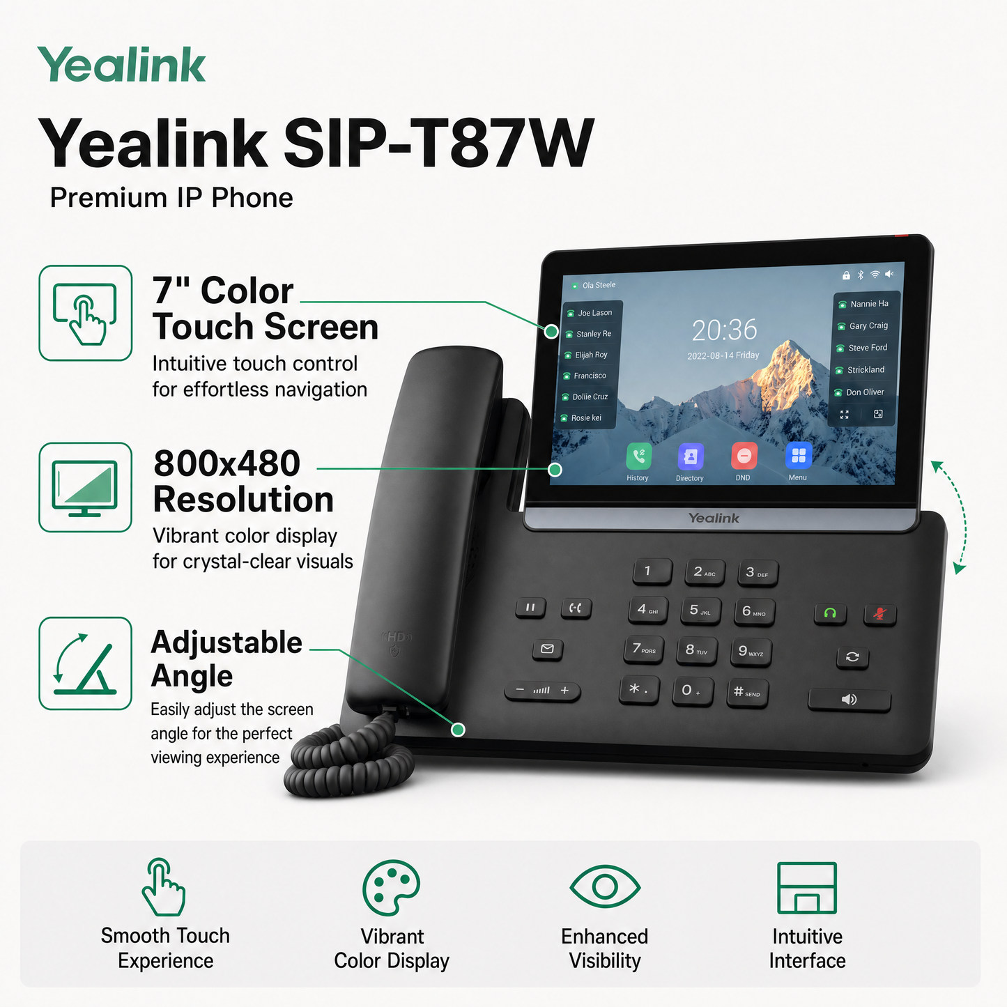 Yealink SIP-T87W Executive IP Phone with 7-Inch Touchscreen, Wi-Fi 6 & Bluetooth 5.0