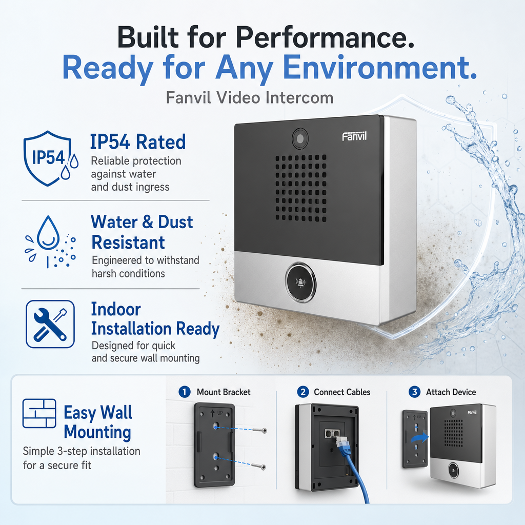 Fanvil i10SV Mini SIP Video Door Intercom with HD Camera for Office Access Control & Remote Entry