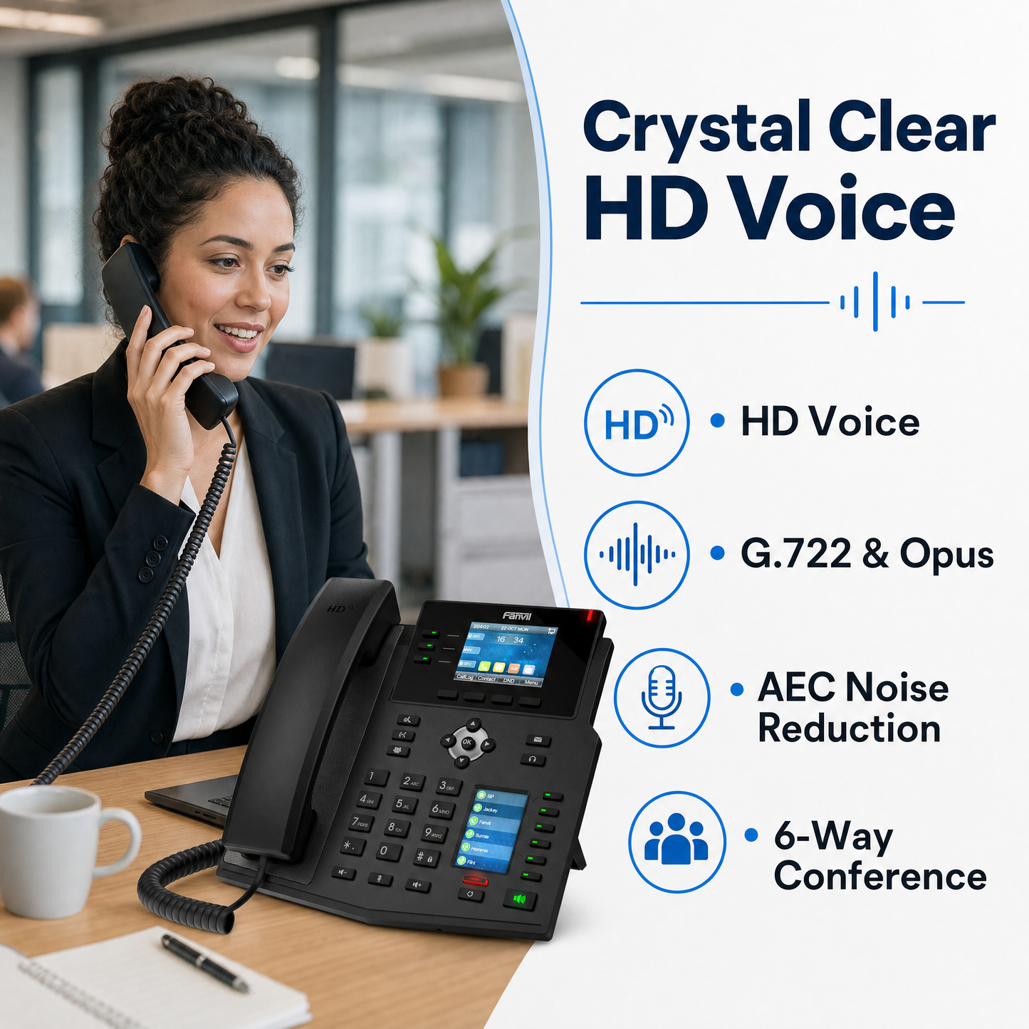 Fanvil X4U V2 Enterprise IP Phone with Dual Color Displays and 12 SIP Lines for Business
