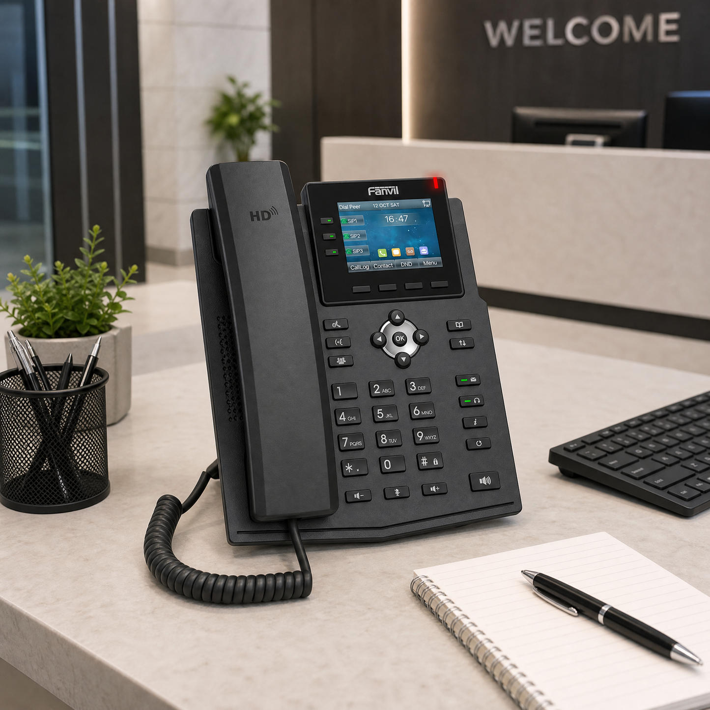 Fanvil X3U IP Phone - 6-Line Gigabit VoIP Desk Phone with 2.8-Inch Color Display for Office